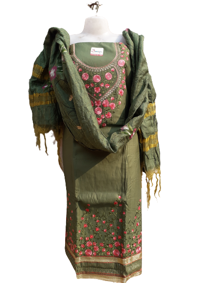UN-stitched Jaam Cotton Embroidery Suite ,cotton dupatta with block print