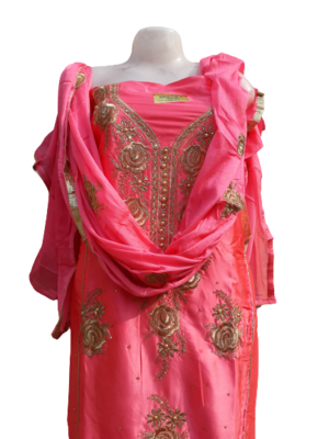 UN-stitched  Sattan Silk Heavy Embroidery Fabric with dupatta
