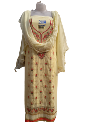 UN-stitched Georgette, Sattan Silk   Heavy Embroidery Fabric with plain Dupatta