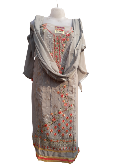 UN-stitched Georgette Heavy Embroidery Fabric with Plain Dupatta