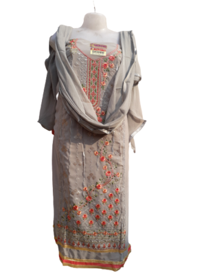UN-stitched Georgette Heavy Embroidery Fabric with Plain Dupatta