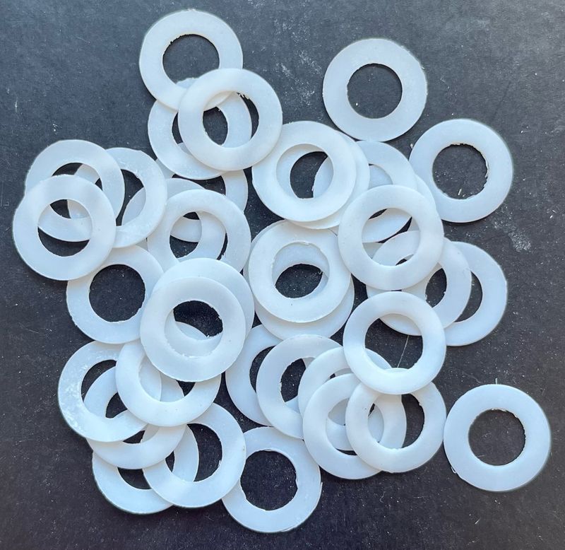 100- PTFE 18mm O/D X 9mm I/D X 0.7mm Thk , 100- Fibre 18mm O/D X 9mm I/D X 0.7mm Thk 100- PTFE 18mm O/D X 9mm I/D X 0.7mm Thk , 100- Fibre 18mm O/D X 9mm I/D X 0.7mm Thk