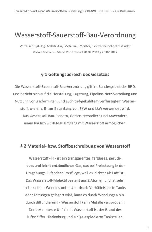 Law Text Hydrogen - Volltext Wasserstoff-Bau-Verordnung >>> sinnvolle zweite Roh-Fassung
