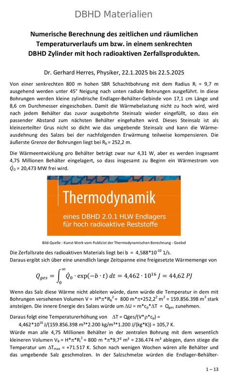 >>> Thermodynamic Calculation only - for your HLW GDF -  Nur die thermodynamische Berechnung für Ihr HLW Endlager