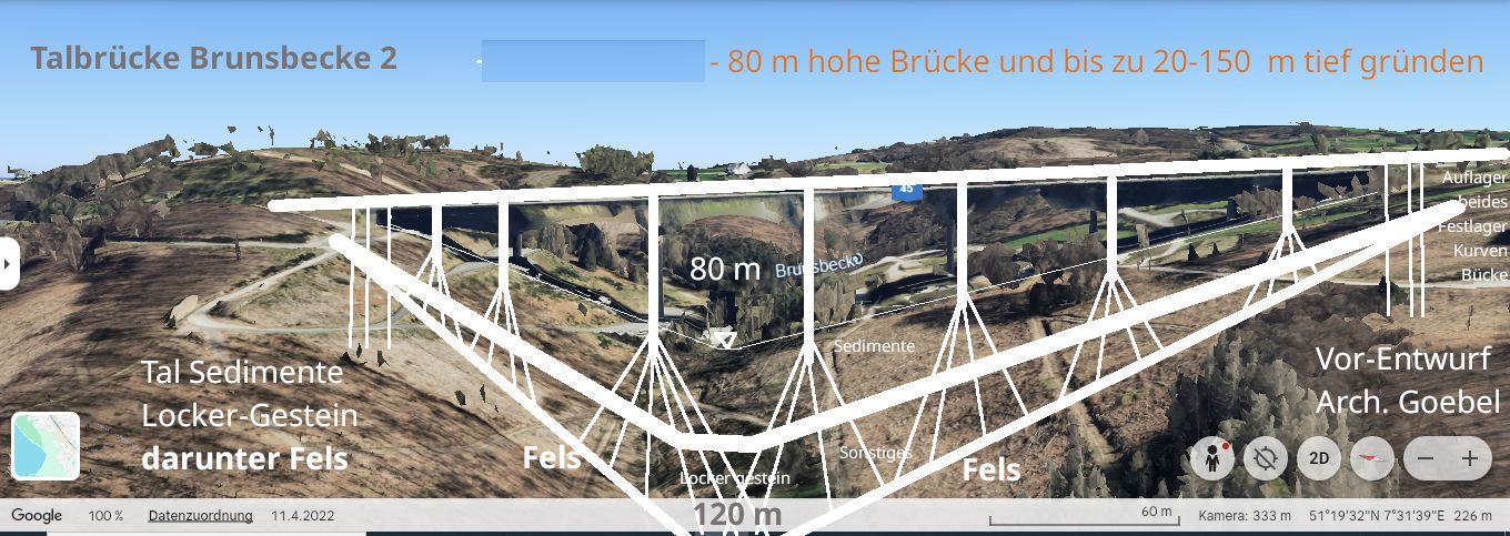 A 45 Umleitung Brunsbecke - wurde Architektur-Entwurf Ausbau-Brücke auf 200 % Tragkraft. Epiroc Gründung. Ausgleichs-Flächen