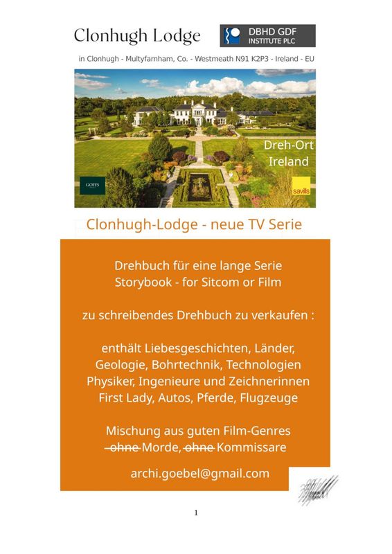Film-Script - Drehbauch Clonhugh Lodge DBHD Serien - Mehrteiler