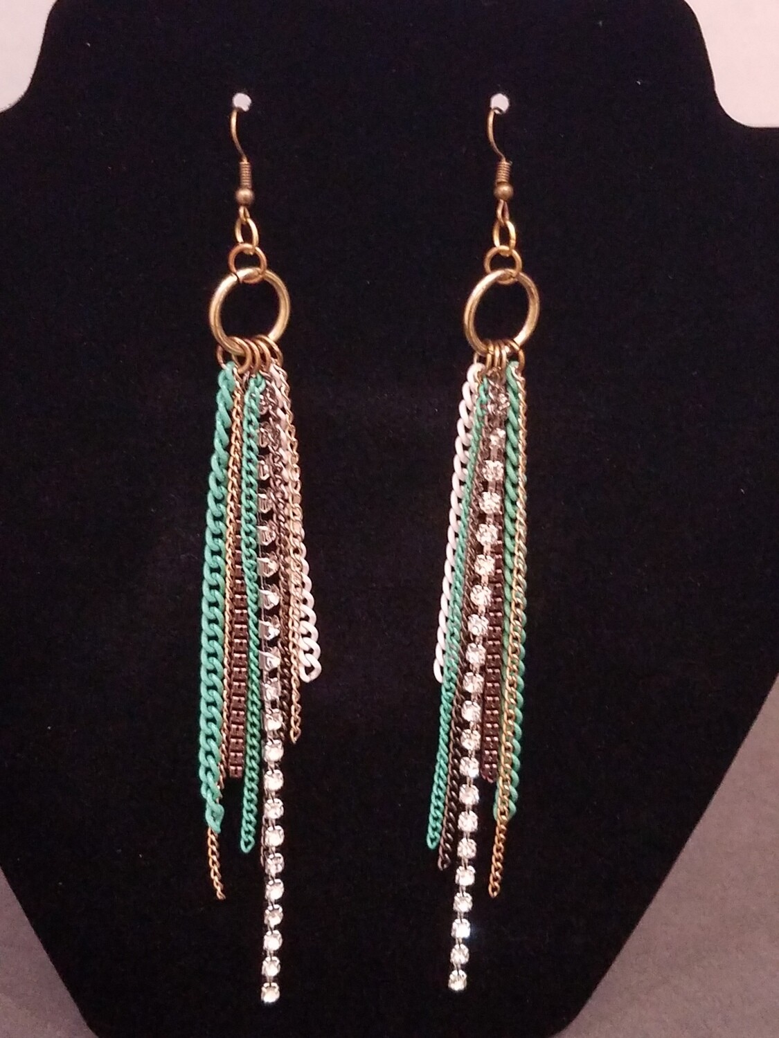 Turquoise Blue White Sparkling Chain Earrings