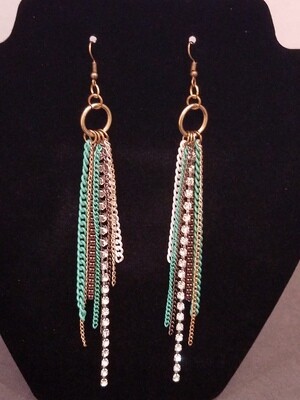 Turquoise Blue White Sparkling Chain Earrings
