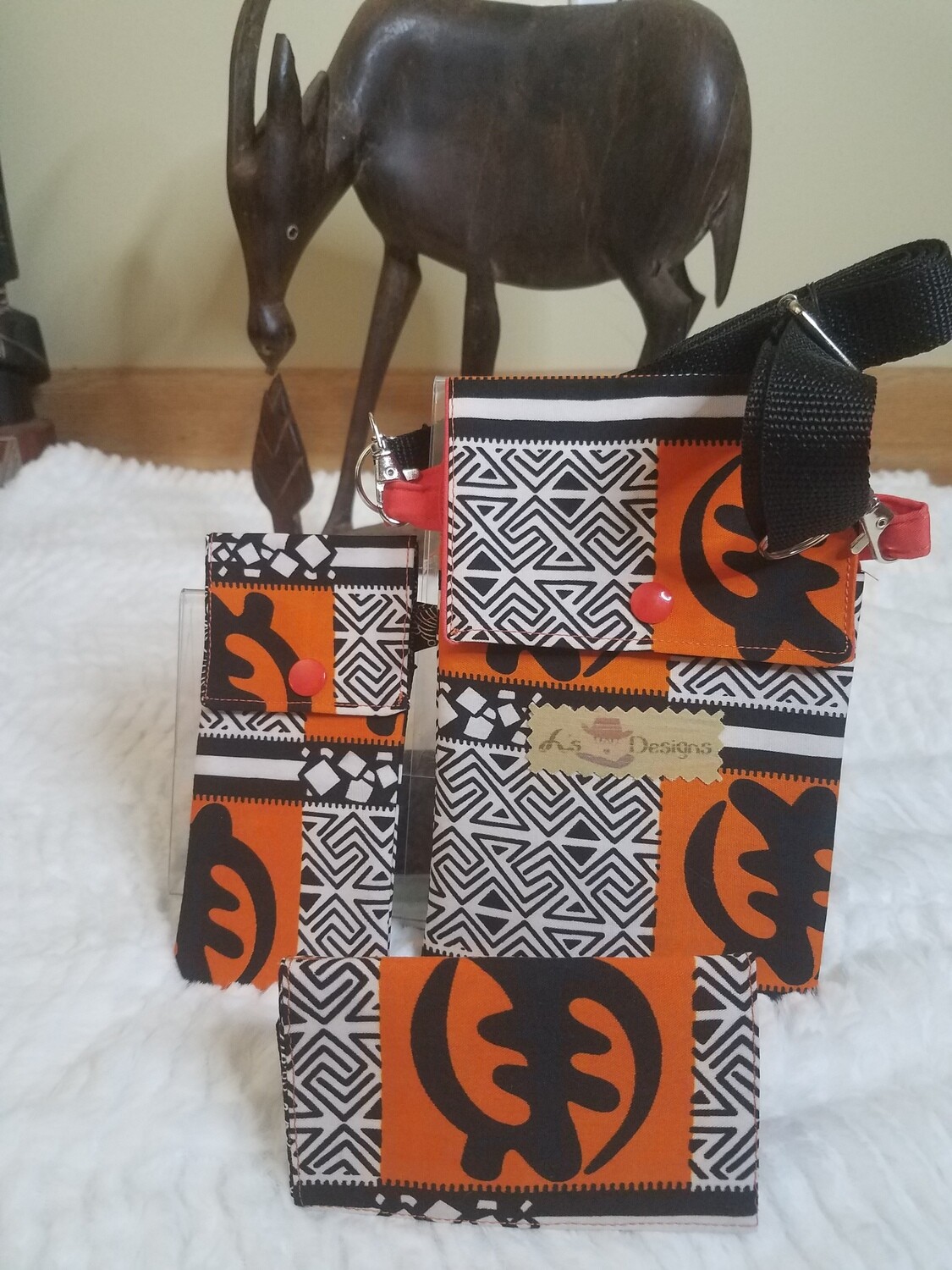 Gye Nyame -Adinkra Cell Phone 3pc Purse Set
