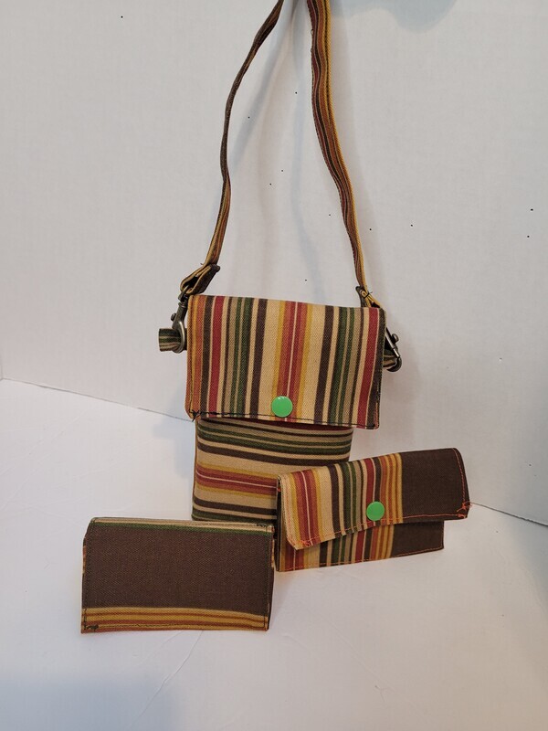 Brown Multi-Stripe (G)-3pc Cellphone Purse Set Brown Multi-Stripe (G)-3pc Cellphone Purse Set