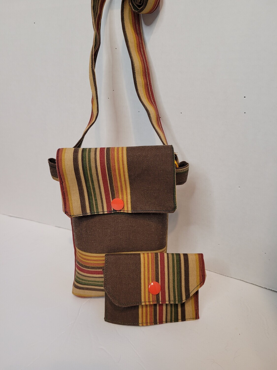 Brown Multi-Stripe (O)-2pc Cellphone Purse Set
