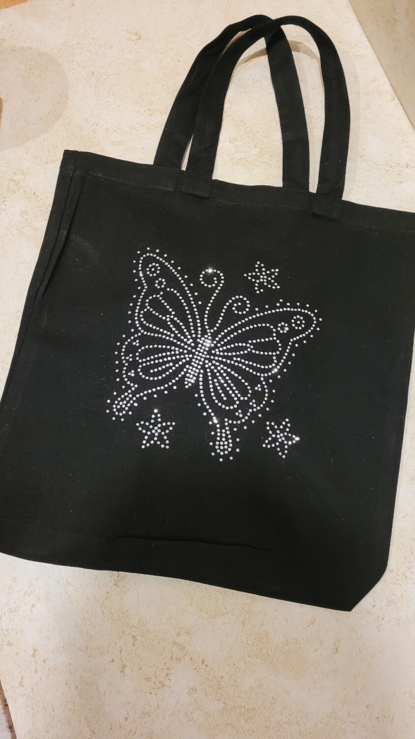Butterfly Sparkle Tote Bag, Color: Black