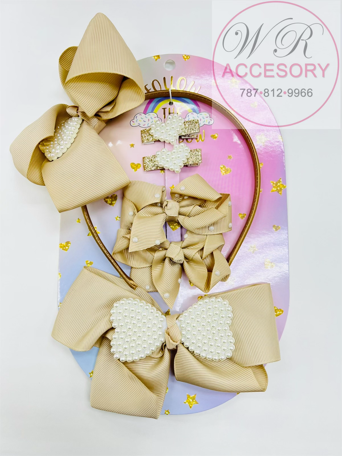 Set Diadema, Hebilla &amp; Lazo Beige