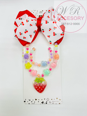 Set Lazo + Collar &amp; Pulsera Cherry/ Strawberry
