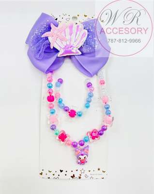 Set Lazo + Collar &amp; Pulsera Concha/Kuromi