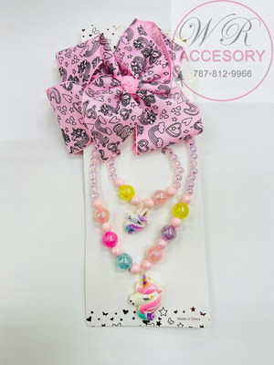 Set Lazo + Collar &amp; Pulsera Unicornio
