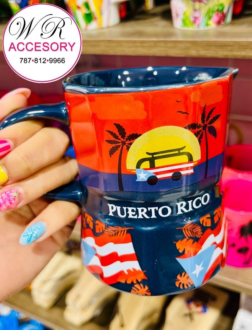 #7 Taza De Greca De Puerto Rico azul 1 Pcs