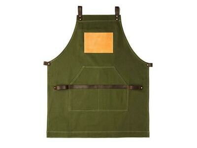 a Chew & a Bite / waxed canvas & PLEATHER 
apron-green