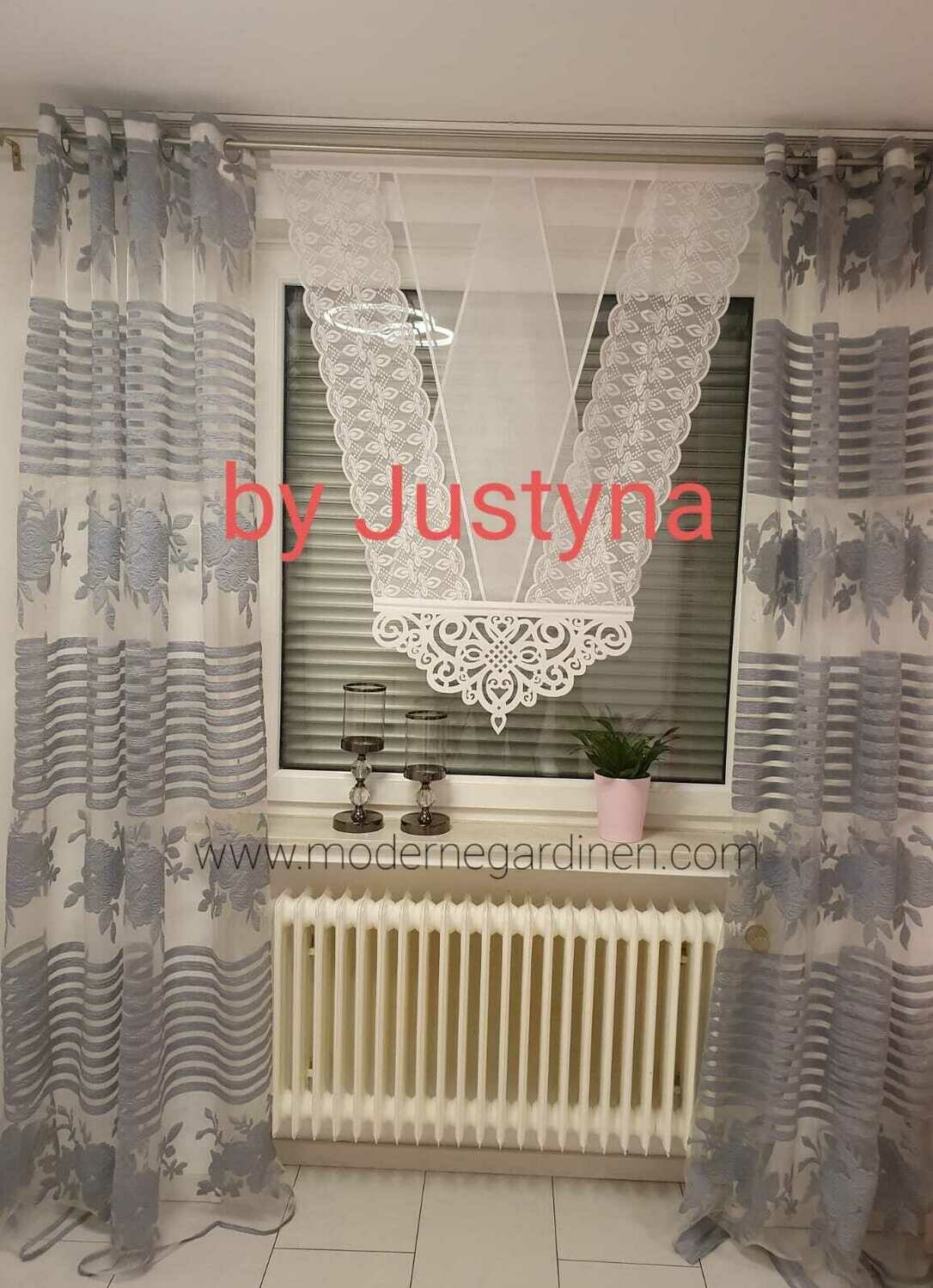 2er Set  Vorhang Schal grau mit Blumen