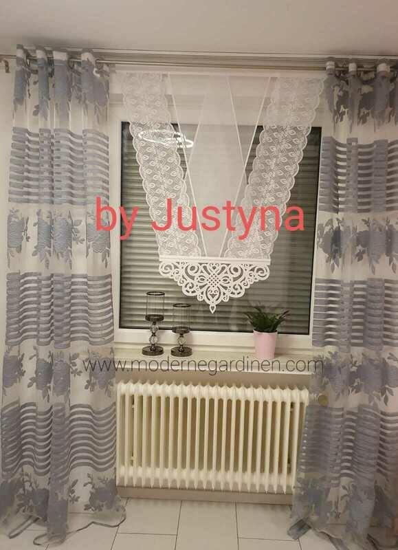 2er Set  Vorhang Schal grau mit Blumen