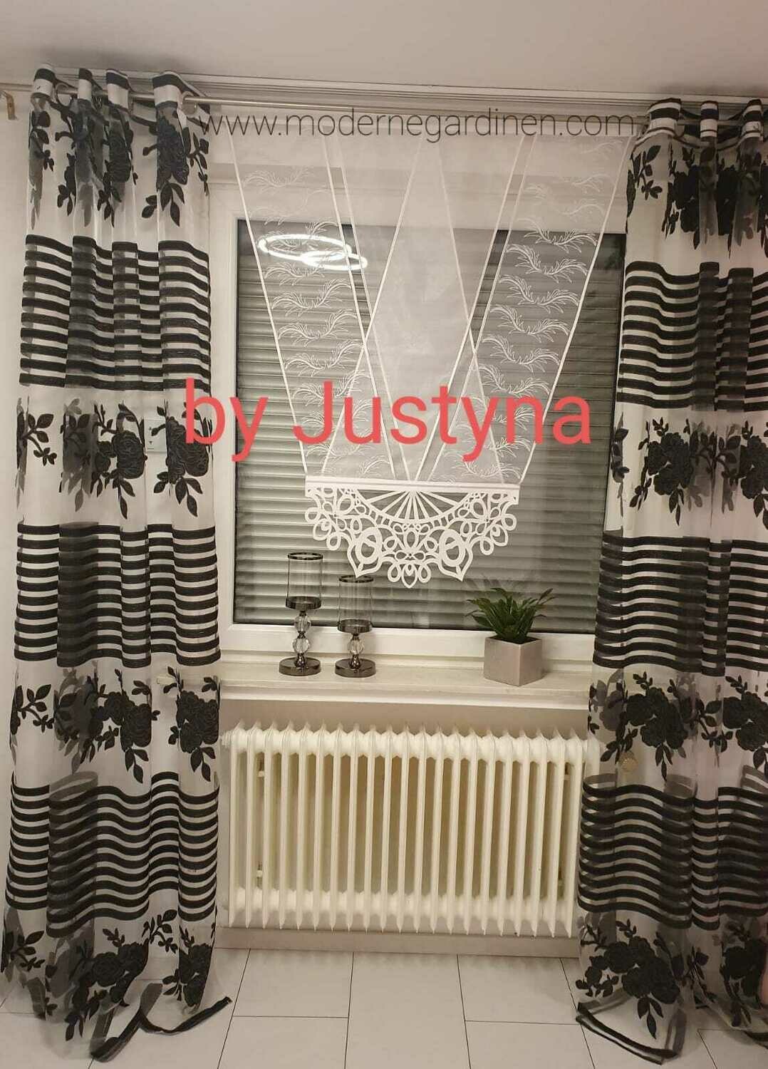 2er Set  Vorhang Schal schwarz mit Blumen