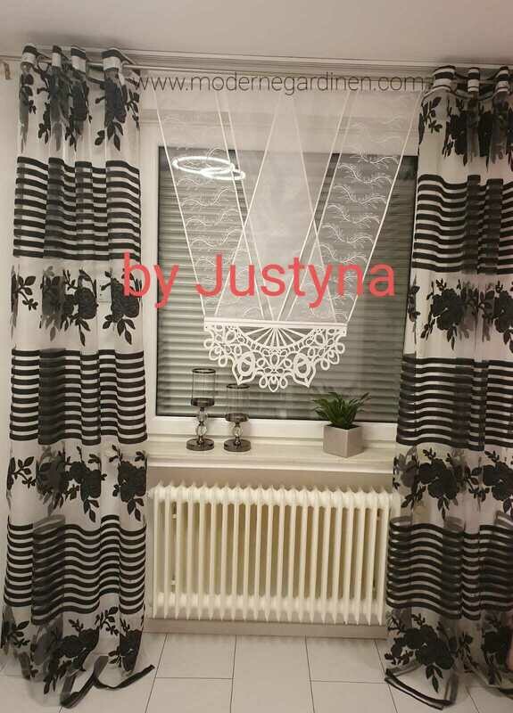 2er Set  Vorhang Schal schwarz mit Blumen