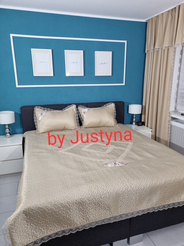3 Teilig Bettüberwurf Set Beige
