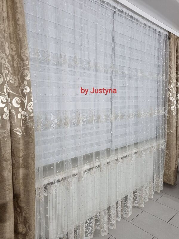 Gold Creme Weiß Perde Store Gardine Tüll Stor 245cm Hoch