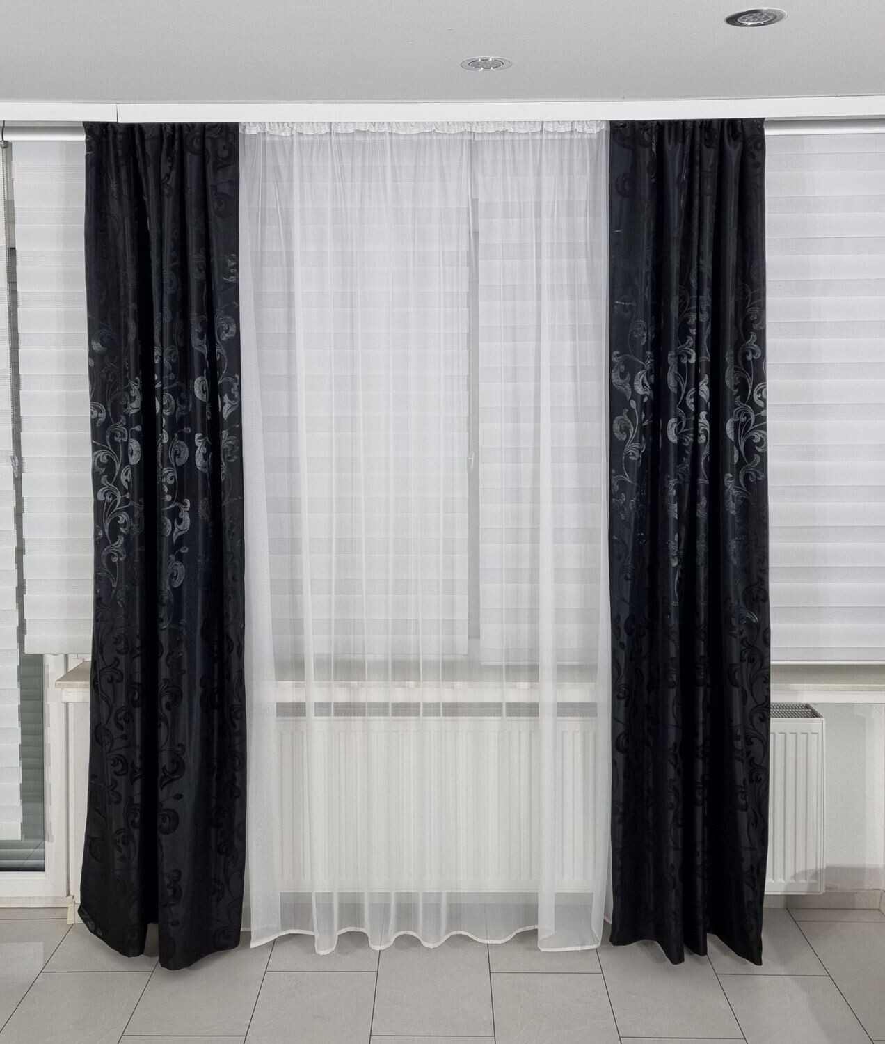 2er Schal Set Vorhang Schwarz Blickdicht