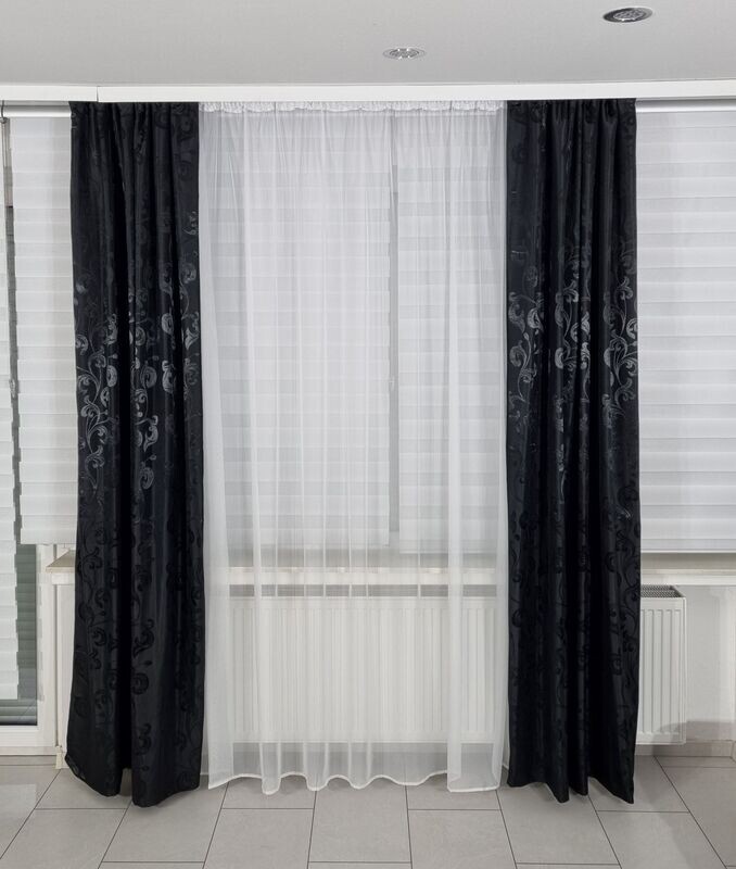 2er Schal Set Vorhang Schwarz Blickdicht