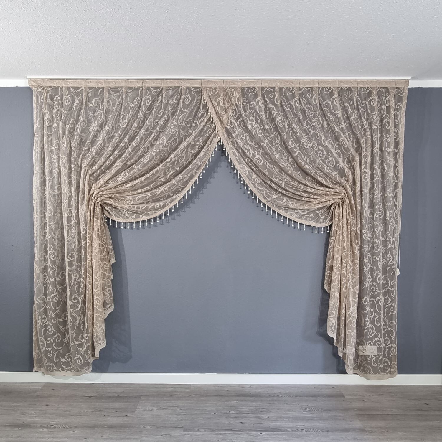 Beige  Kruvaze Gardine mit Perlen Boncuklu Perde
