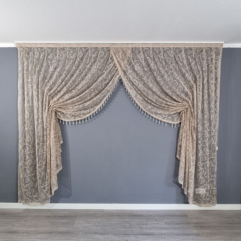 Beige  Kruvaze Gardine mit Perlen Boncuklu Perde