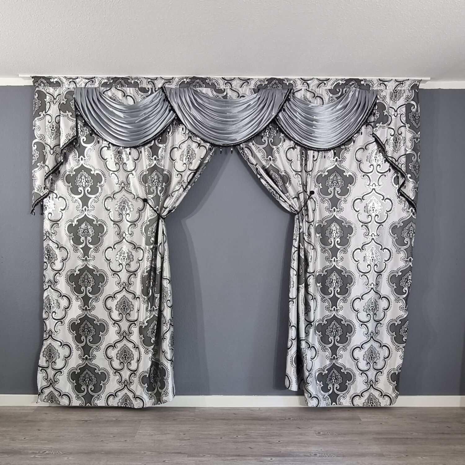Grau Gardine Verdunkelung Blickdicht Vorhang Orientalisch Barock Ca.300x250cm