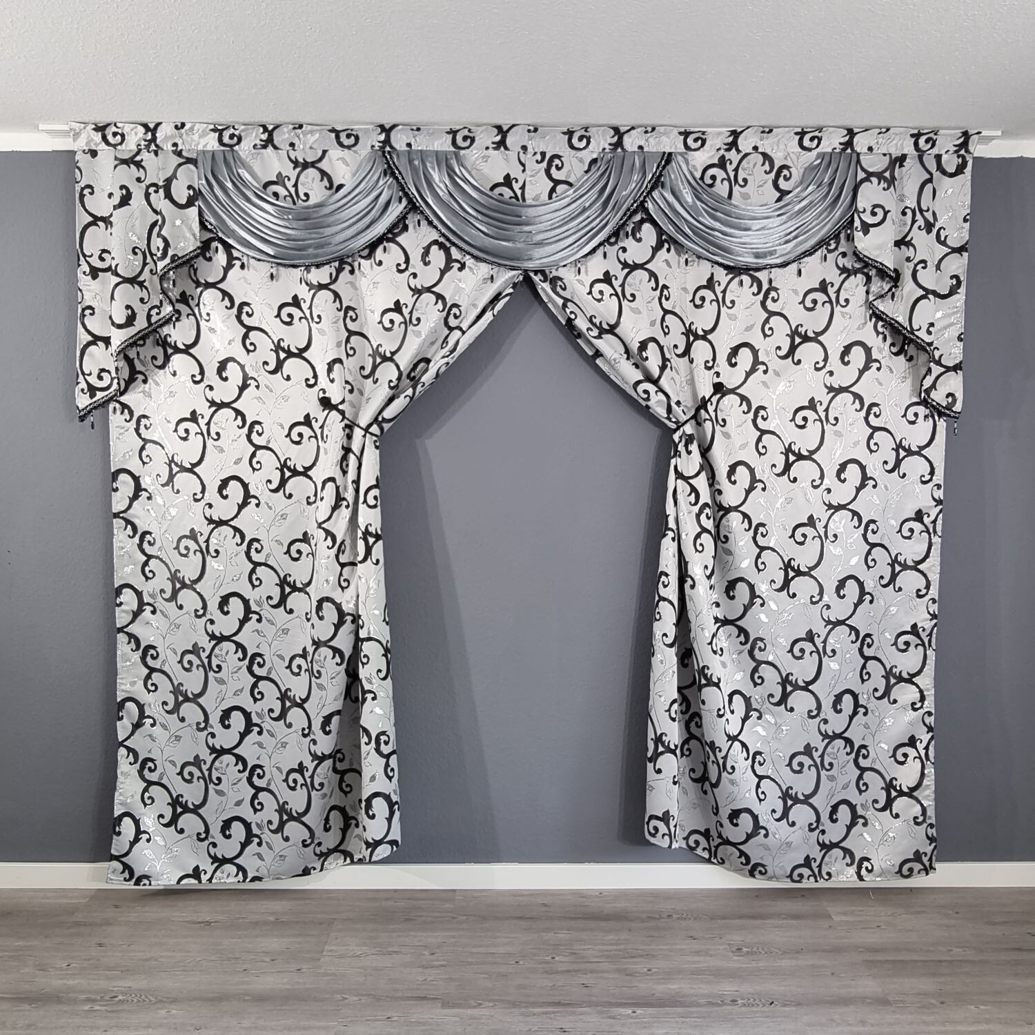 Grau Gardine Verdunkelung Blickdicht Vorhang Orientalisch Barock Ca.290x250cm