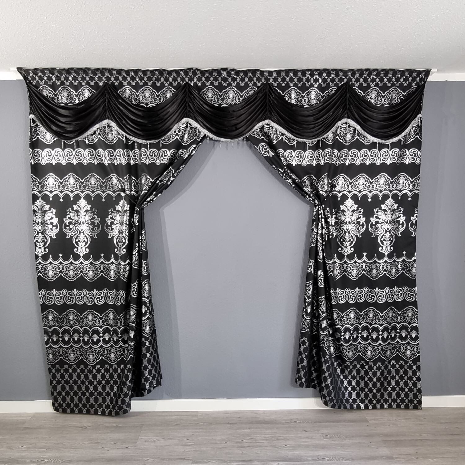 Schwarz Gardine Verdunkelung Blickdicht Vorhang Orientalisch Barock Ca.300x250cm