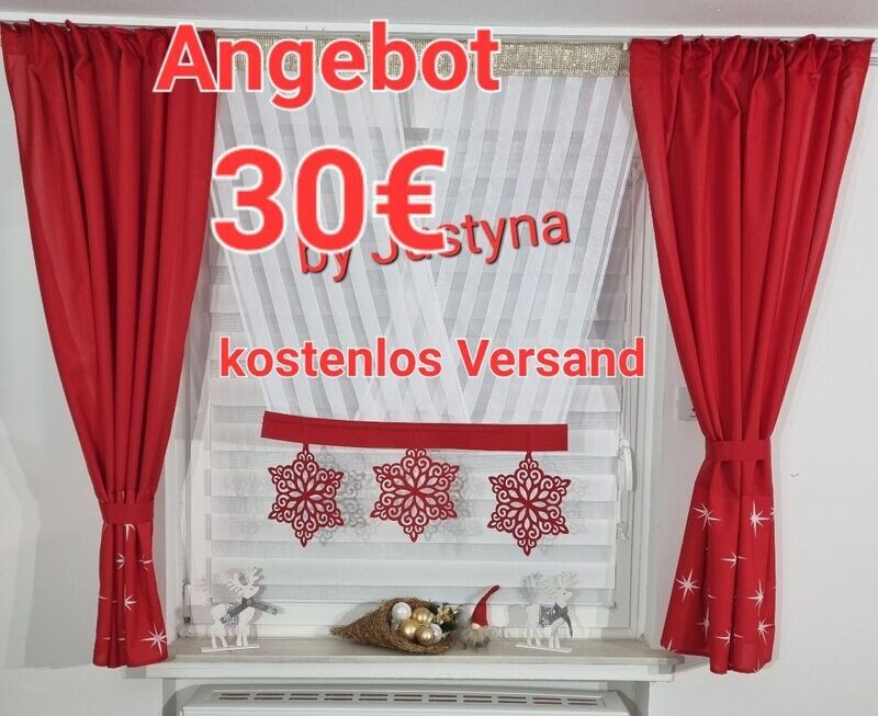 5 Teilig Weihnachtsgardine mit Panel und Strass band Fertiggardine
