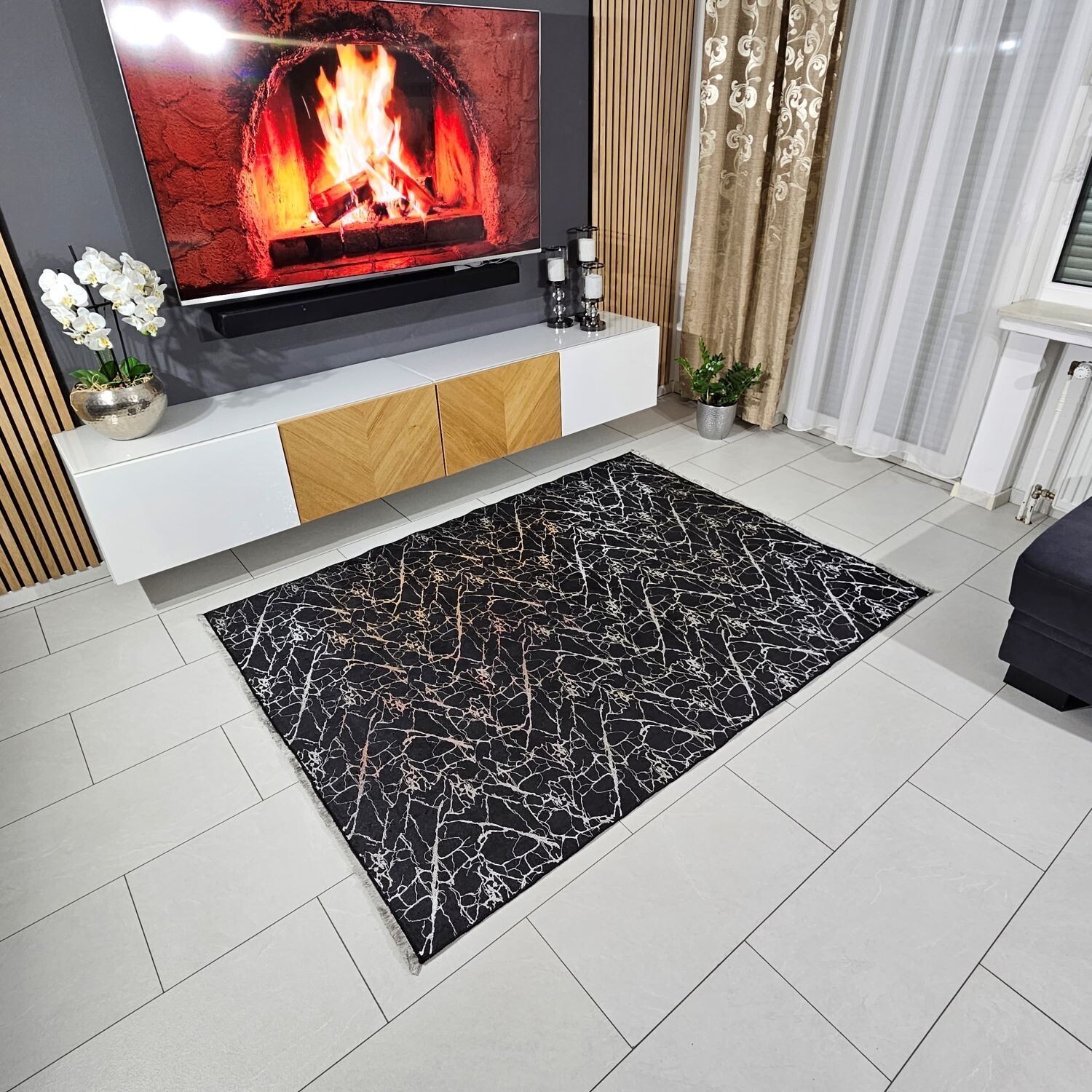 Teppich Set 4 Teilig Schwarz Silber