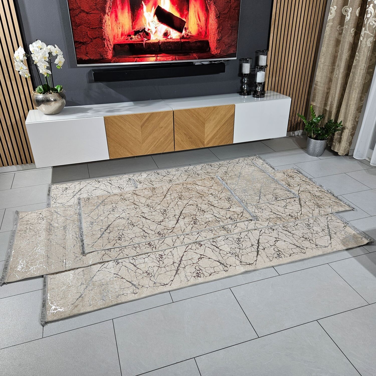 Teppich Set 4 Teilig Beige Silber