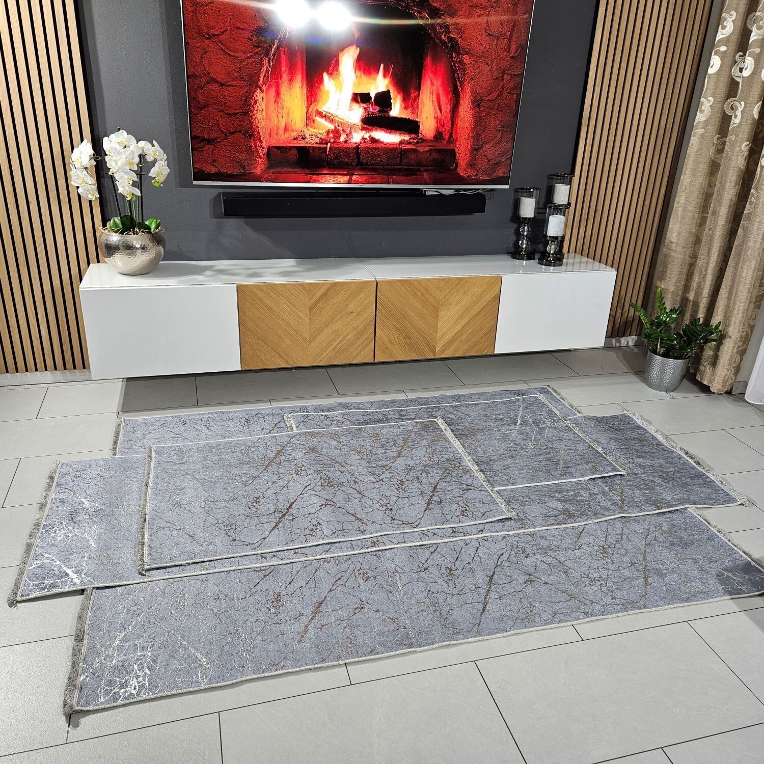 Teppich Set 4 Teilig Grau Silber