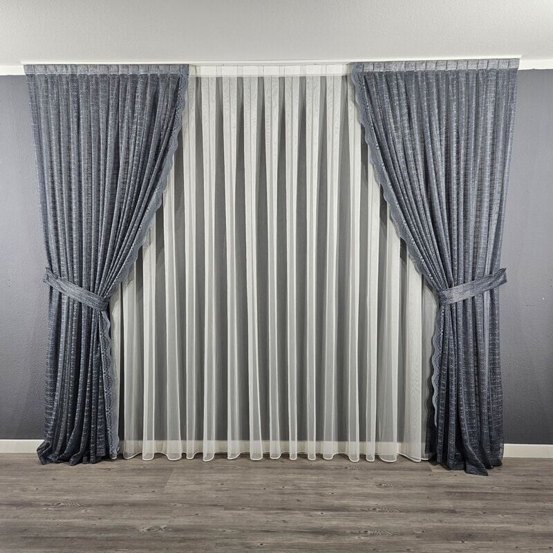 Grau Seitenschals mit Weißer Gardine Komplett Set