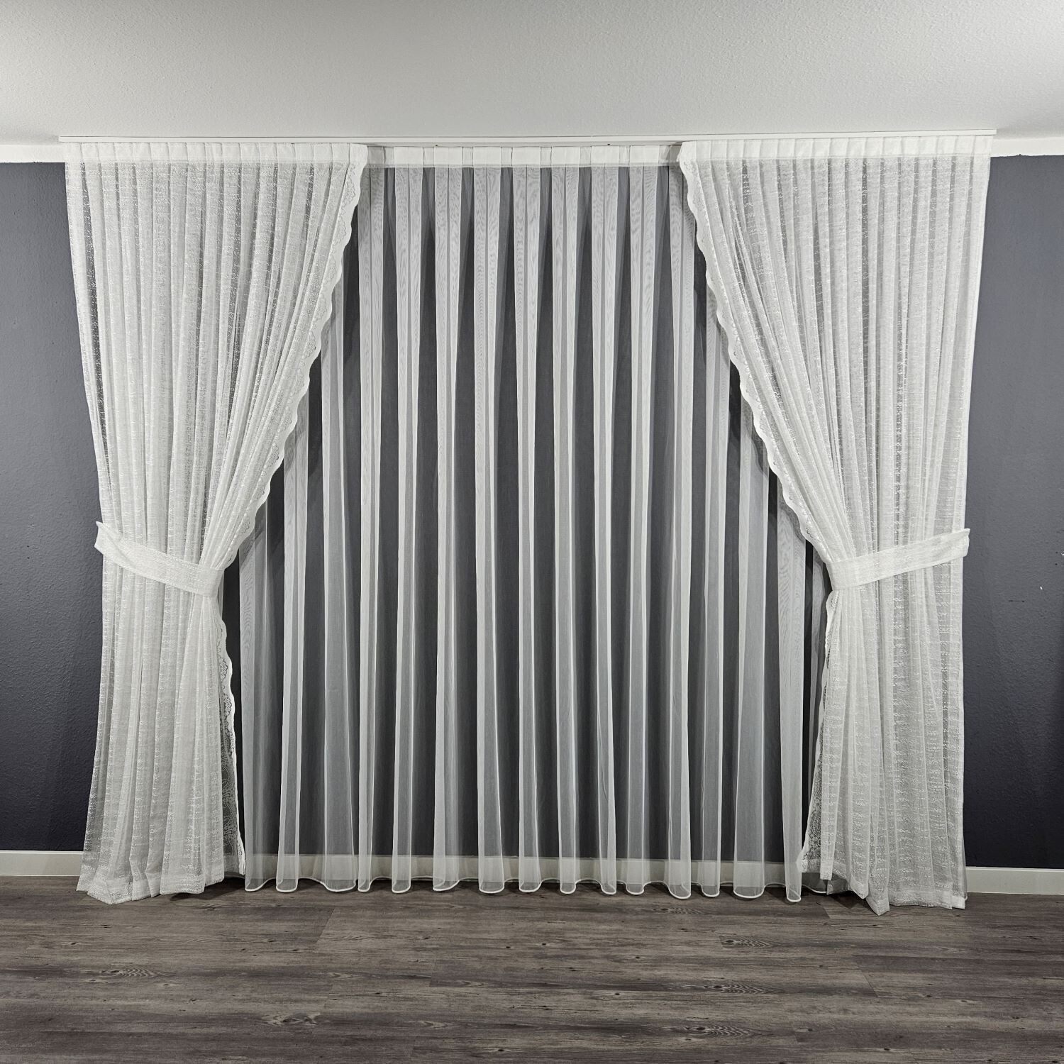 Weiß Seitenschals mit Weißer Gardine Komplett Set