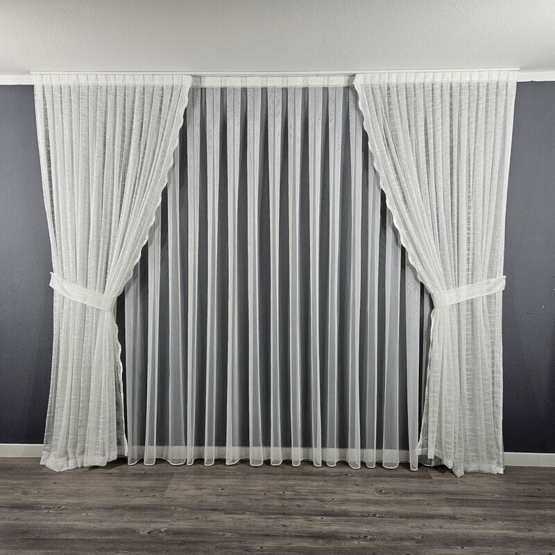 Weiß Seitenschals mit Weißer Gardine Komplett Set