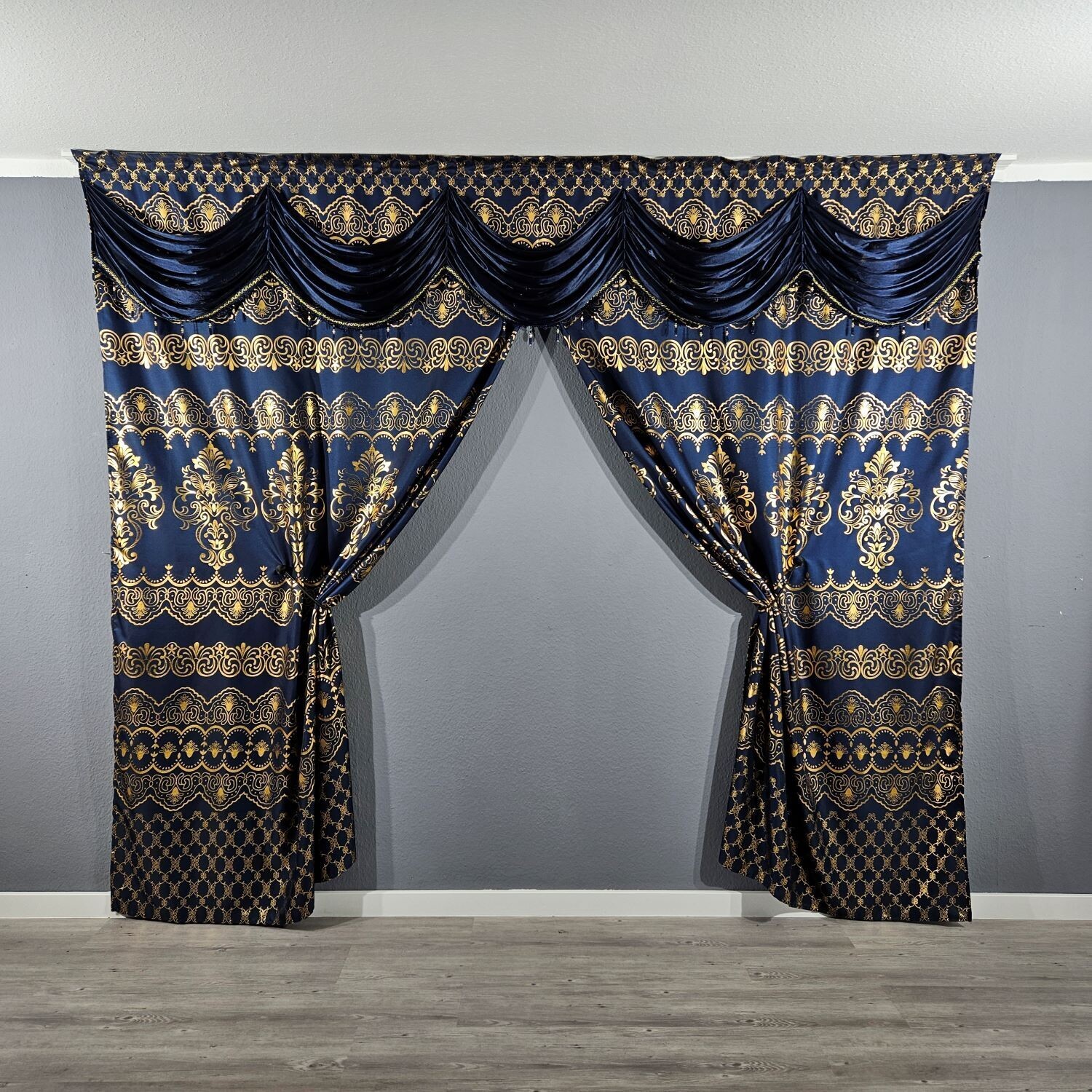 Blau Gardine Verdunkelung Blickdicht Vorhang Orientalisch Barock Ca.300x250cm