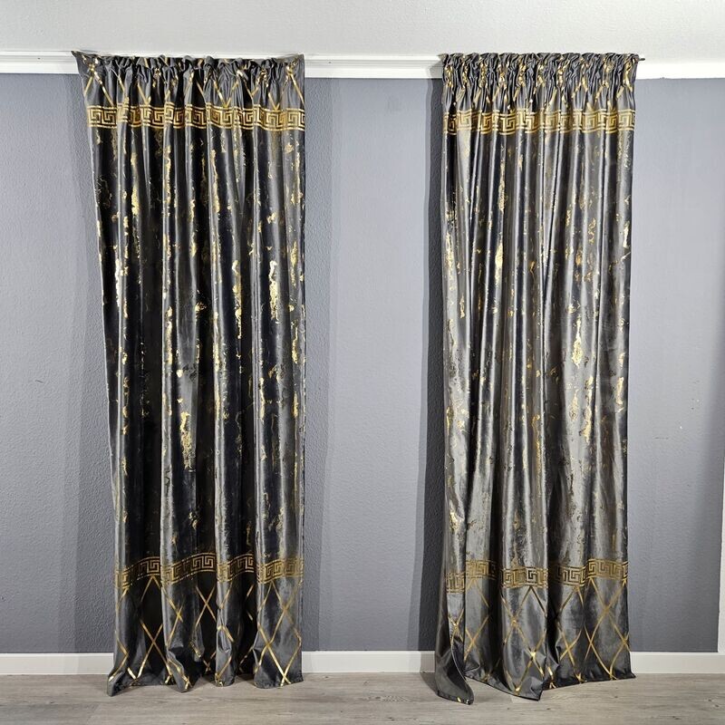 2er Schal Set Vorhang Grau Gold Blickdicht