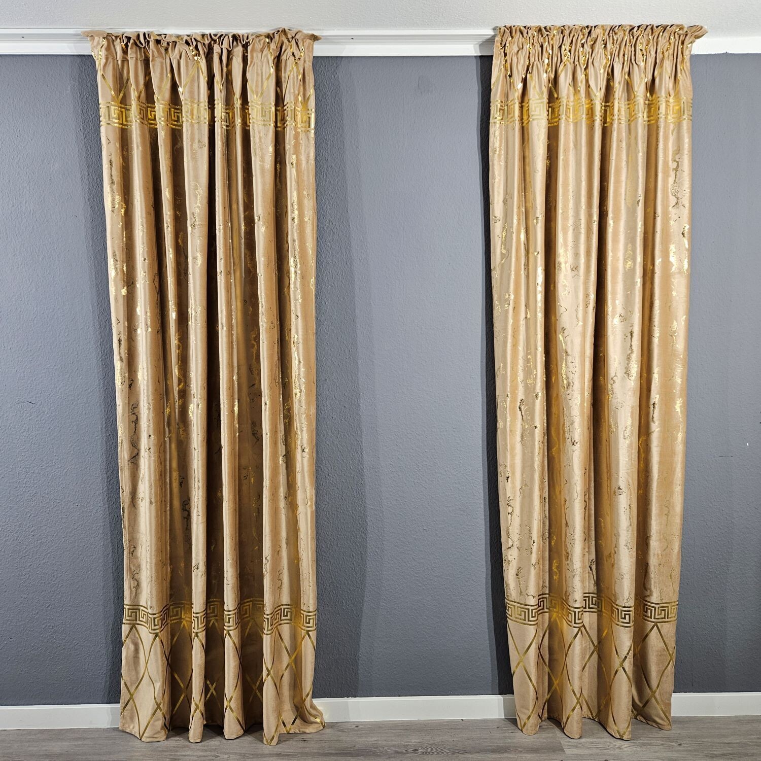 2er Schal Set Vorhang Beige Gold Blickdicht