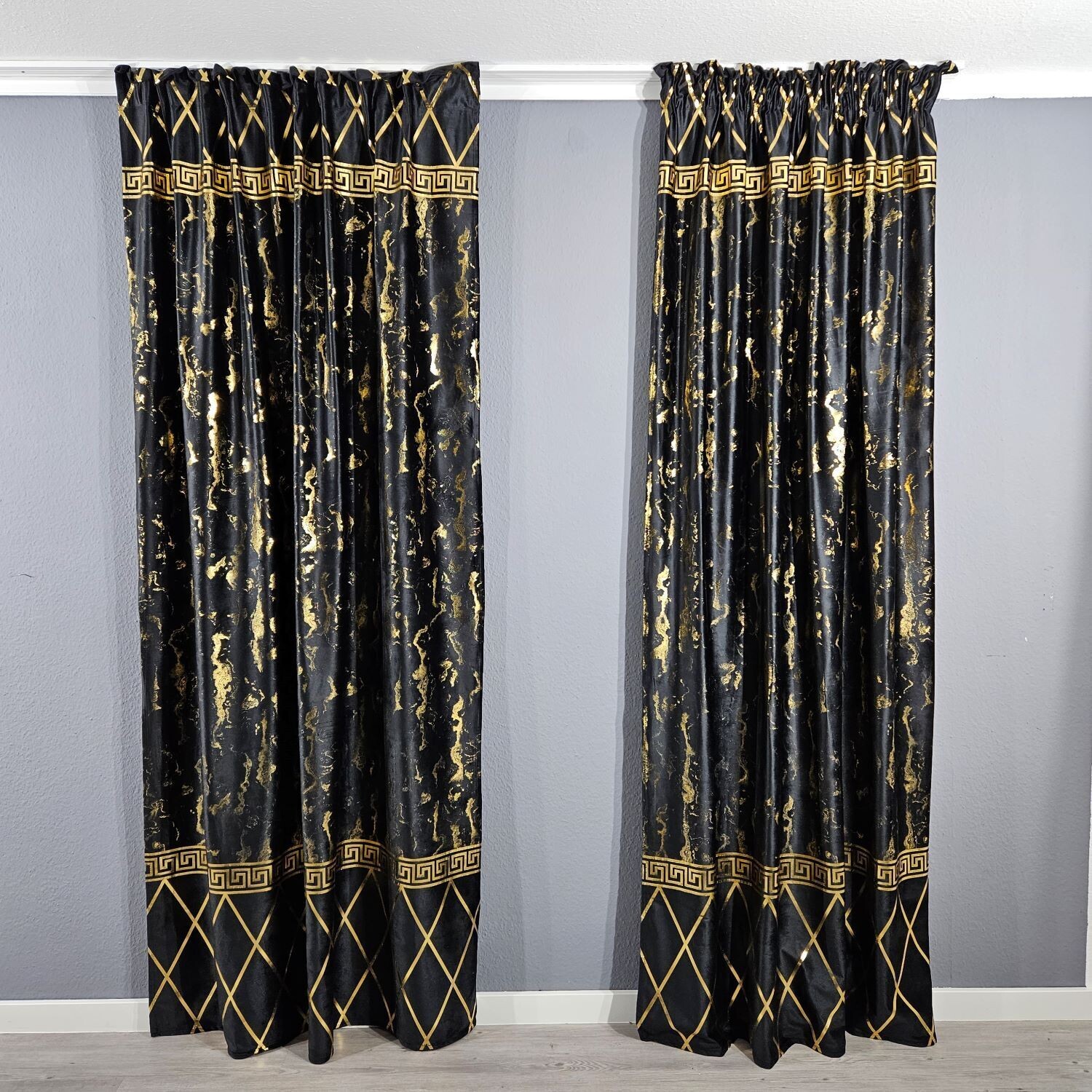2er Schal Set Vorhang Schwarz Gold Blickdicht