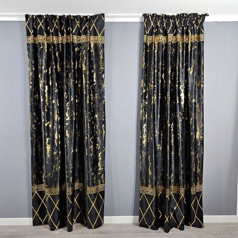 2er Schal Set Vorhang Schwarz Gold Blickdicht