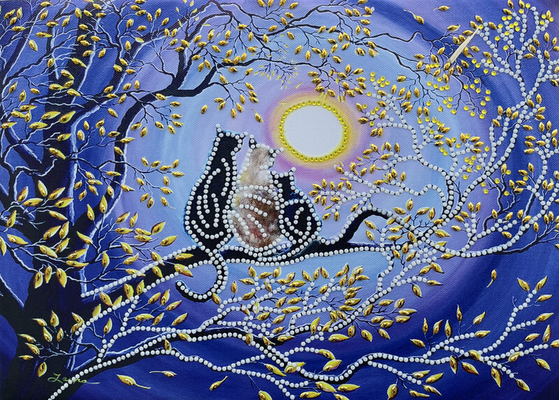 Kit enfant Broderie Diamant LUCIOLE - Chats et la lune - MX116