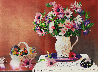 Kit Broderie Diamant, Diamond Painting - Bouquet et panier  - H569