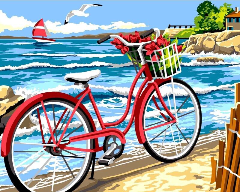 Kit Broderie Diamant, Diamond Painting - Vélo et la mer - D002